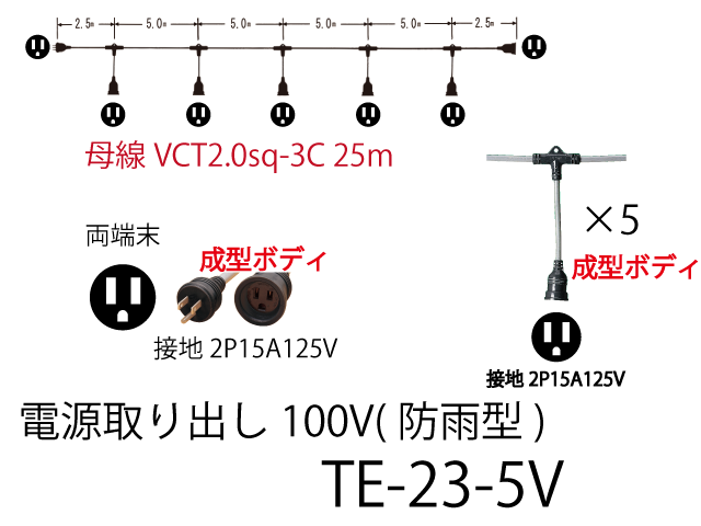 電源取り出し100V一体成型防水タイプ TE-23-5V,（仮設ケーブル）,の通販 詳細情報,電設資材・電線・ケーブル・安全用品 ネット通販  Watanabe 電設資材 電線 ケーブル ネット 通販 Watanabe