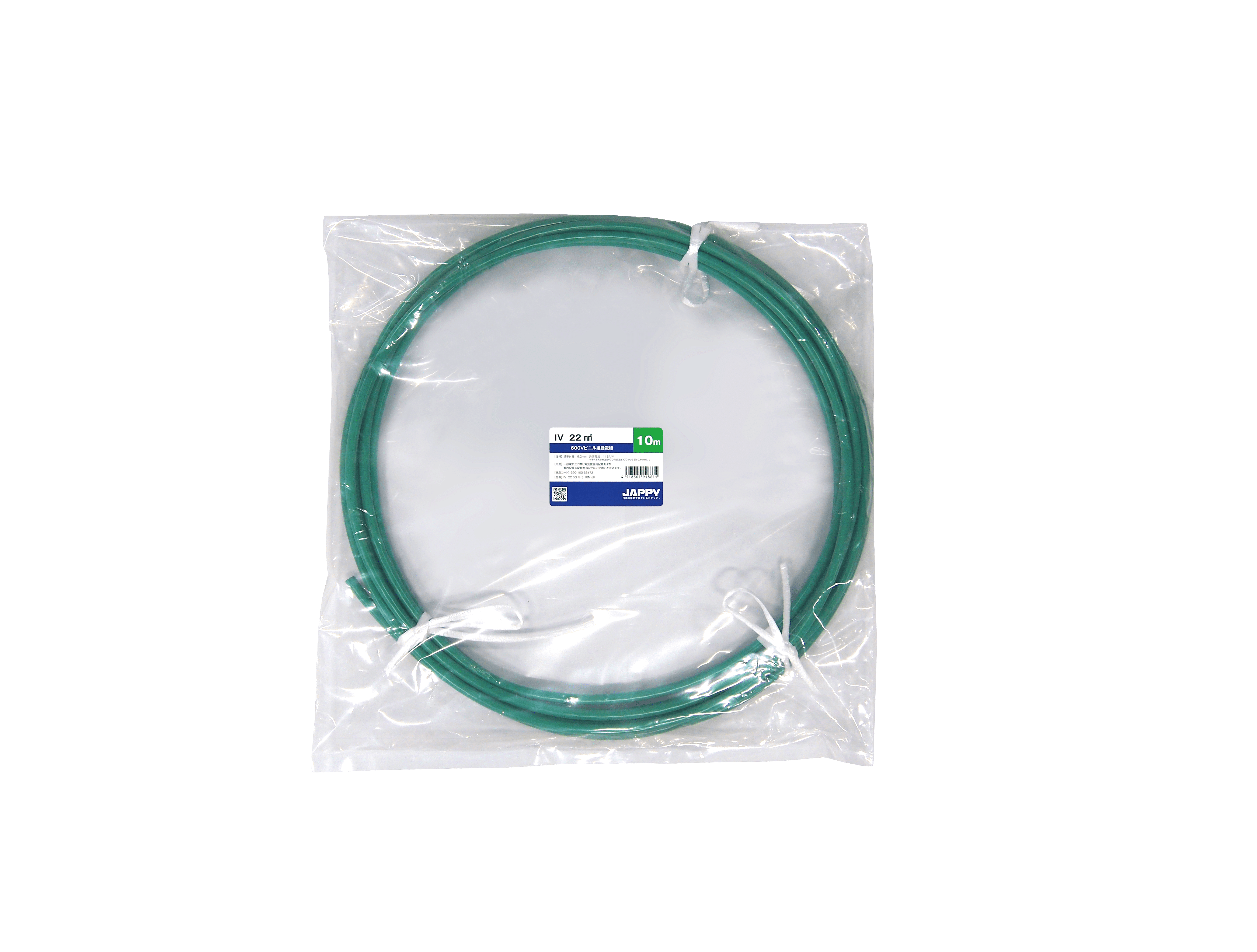 JAPPY ビニル絶縁電線 ＩＶ　２２ｓｑ　緑　１０ｍ　ＪＰ