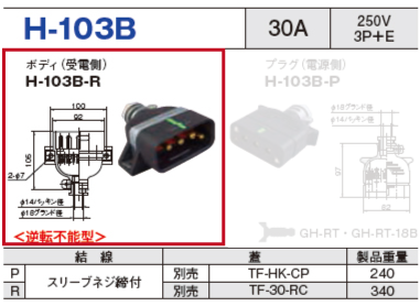 平型安全コネクタ H-103B ボディ（受電側）H-103B-R