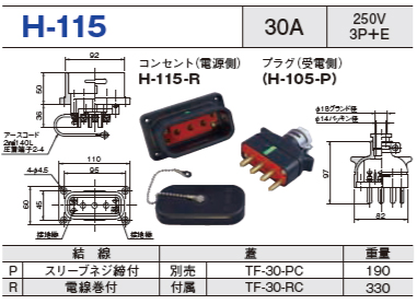 平型安全コネクタ H-115 コンセント プラグ セットH-115-R,H-115-P